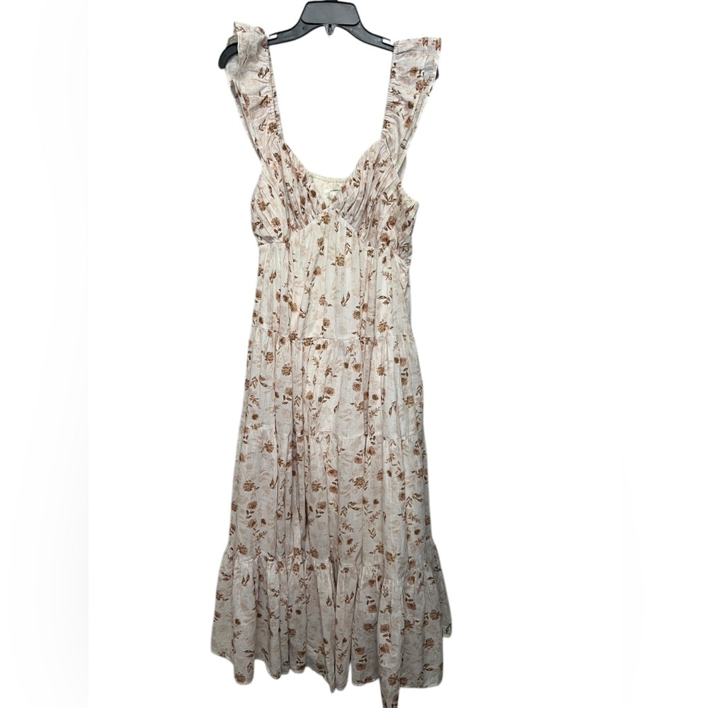 Anthropologie ruffled midi dress; floral dress; maxi dress size large‎